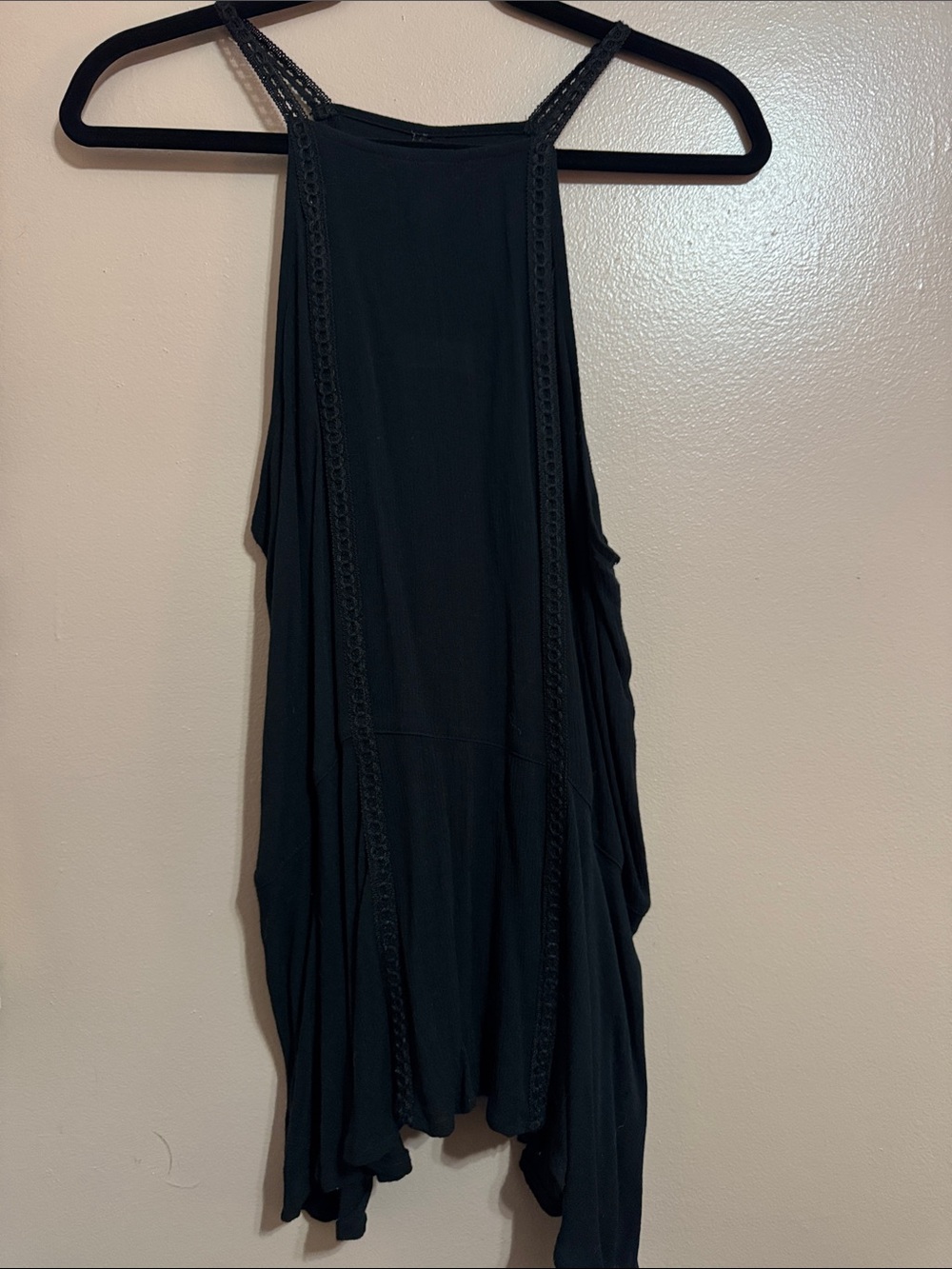 Hollister Black Asymmetrical Halter Dress with Crochet Panels